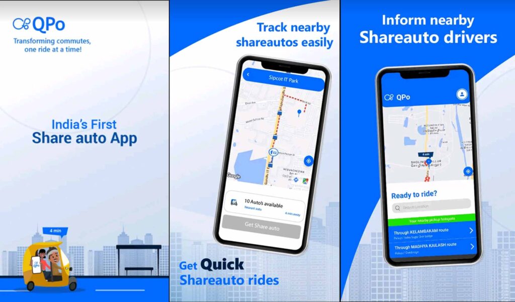 qpo cabs share auto tracking app interface