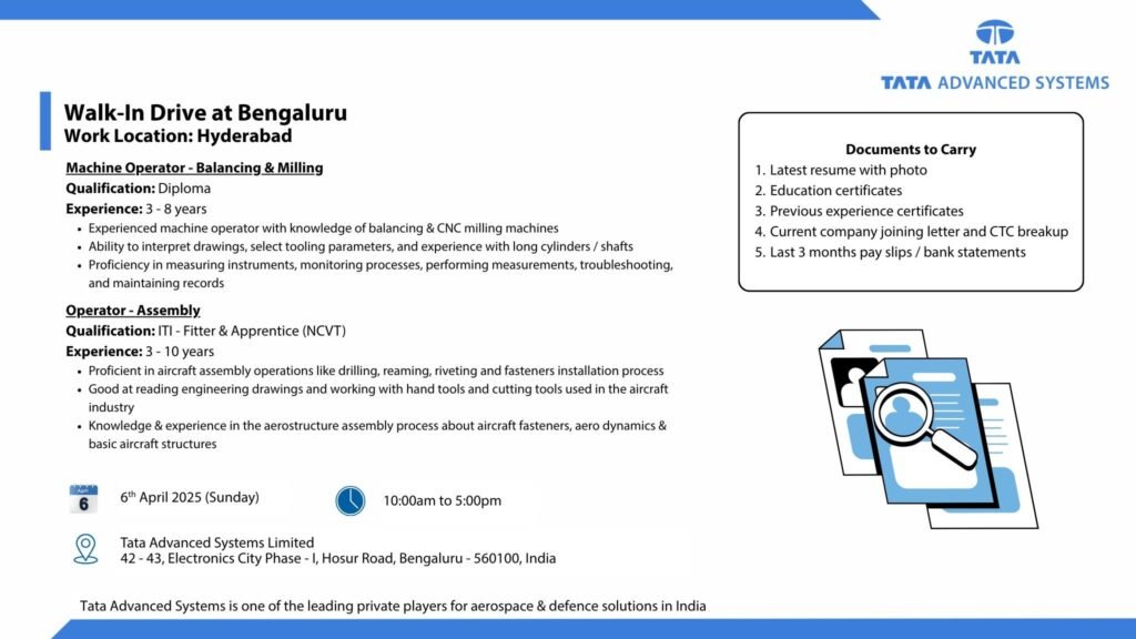 Tata Advanced Systems Walk-In interview