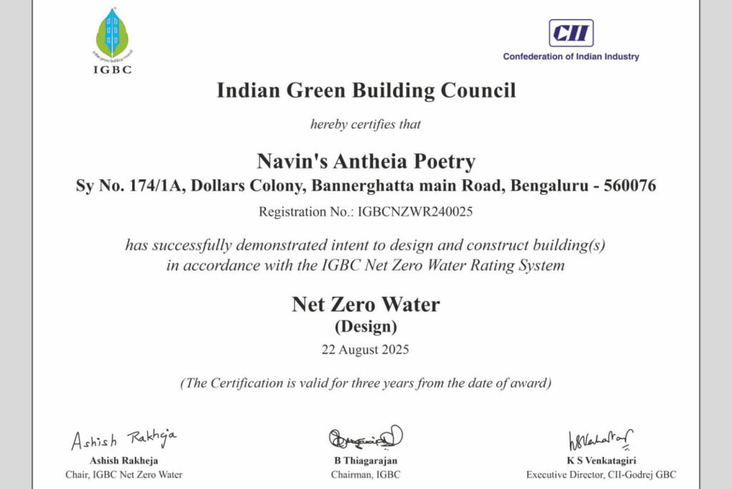Navins Antheia Poetry Net Zero Water Certification